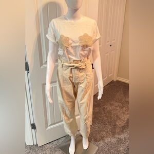Dynamite Cream and Tan Embroidered T-Shirt